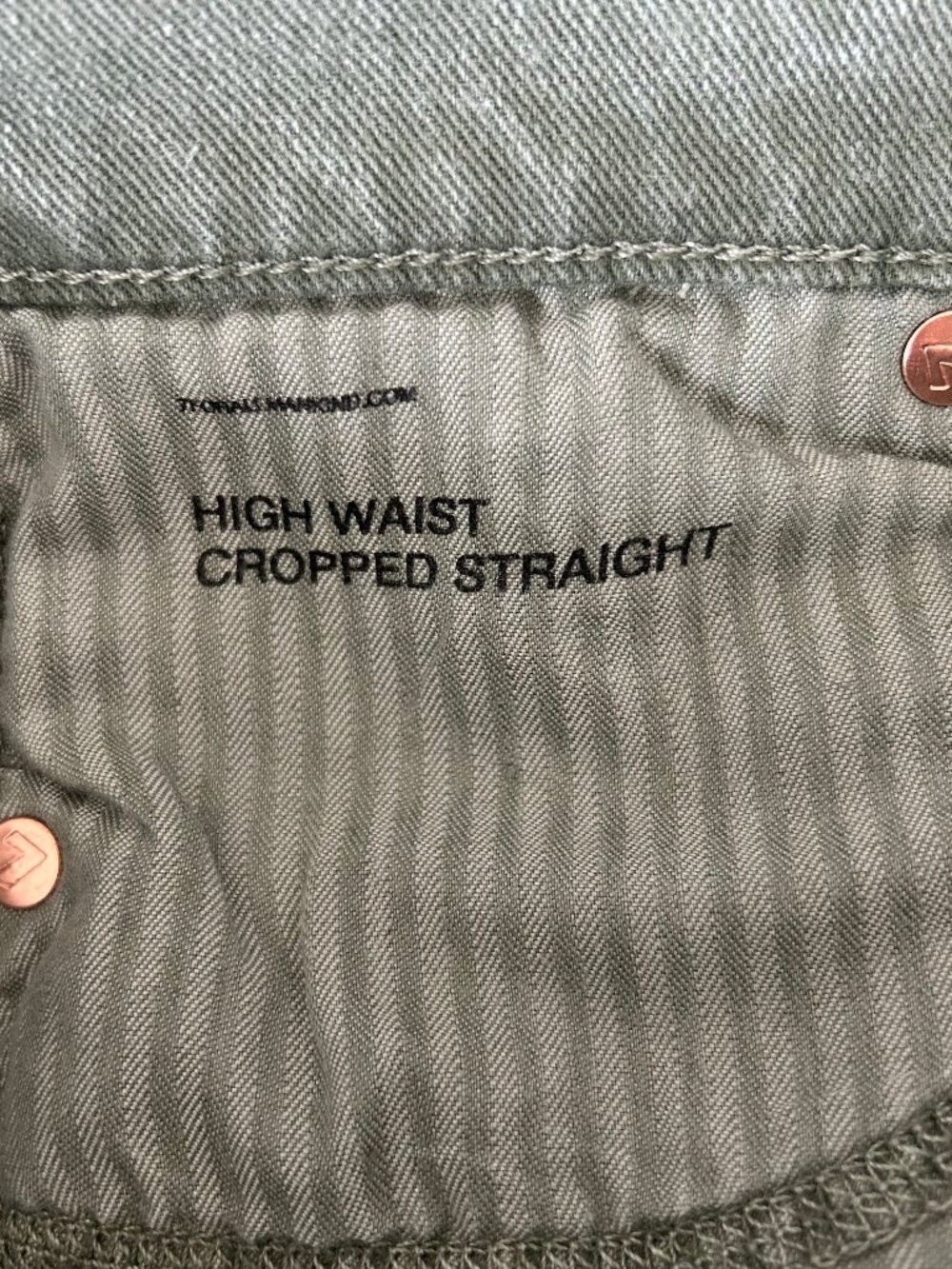 7 For All Mankind High Waist Cropped Straight Jeans Green Frayed Hem Size 28 - Picture 8 of 13